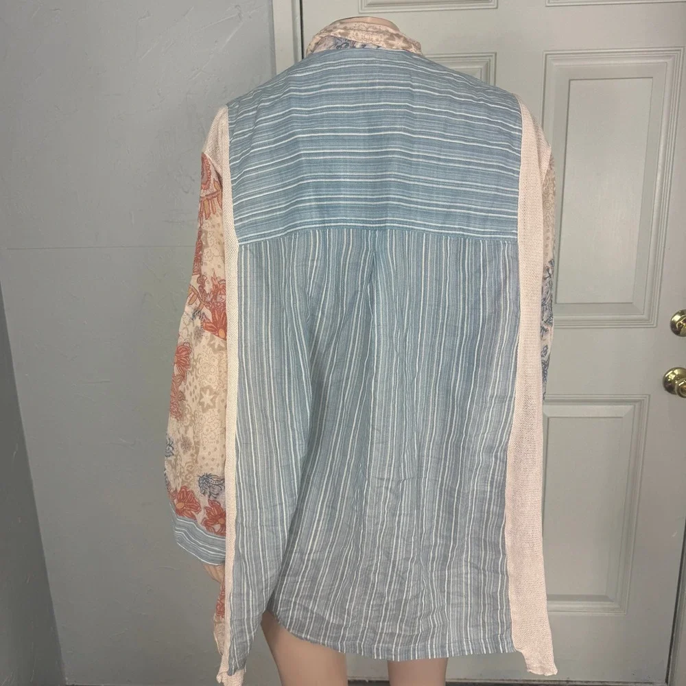 Free People All Patched Up Women's Shirt XS Button Mixed Print Cotton Boho V3-9